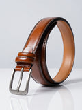 Avenia Leather Light Brown Leather Belt for Men - Metal Buckle