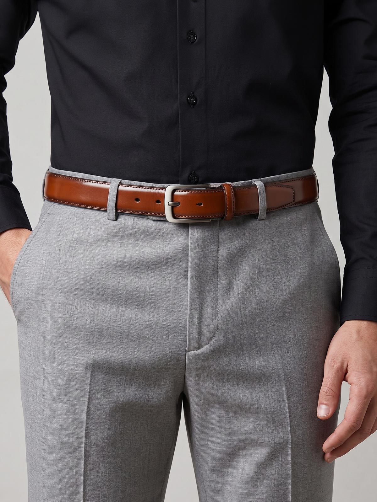 Avenia Leather Light Brown Leather Belt for Men - Metal Buckle