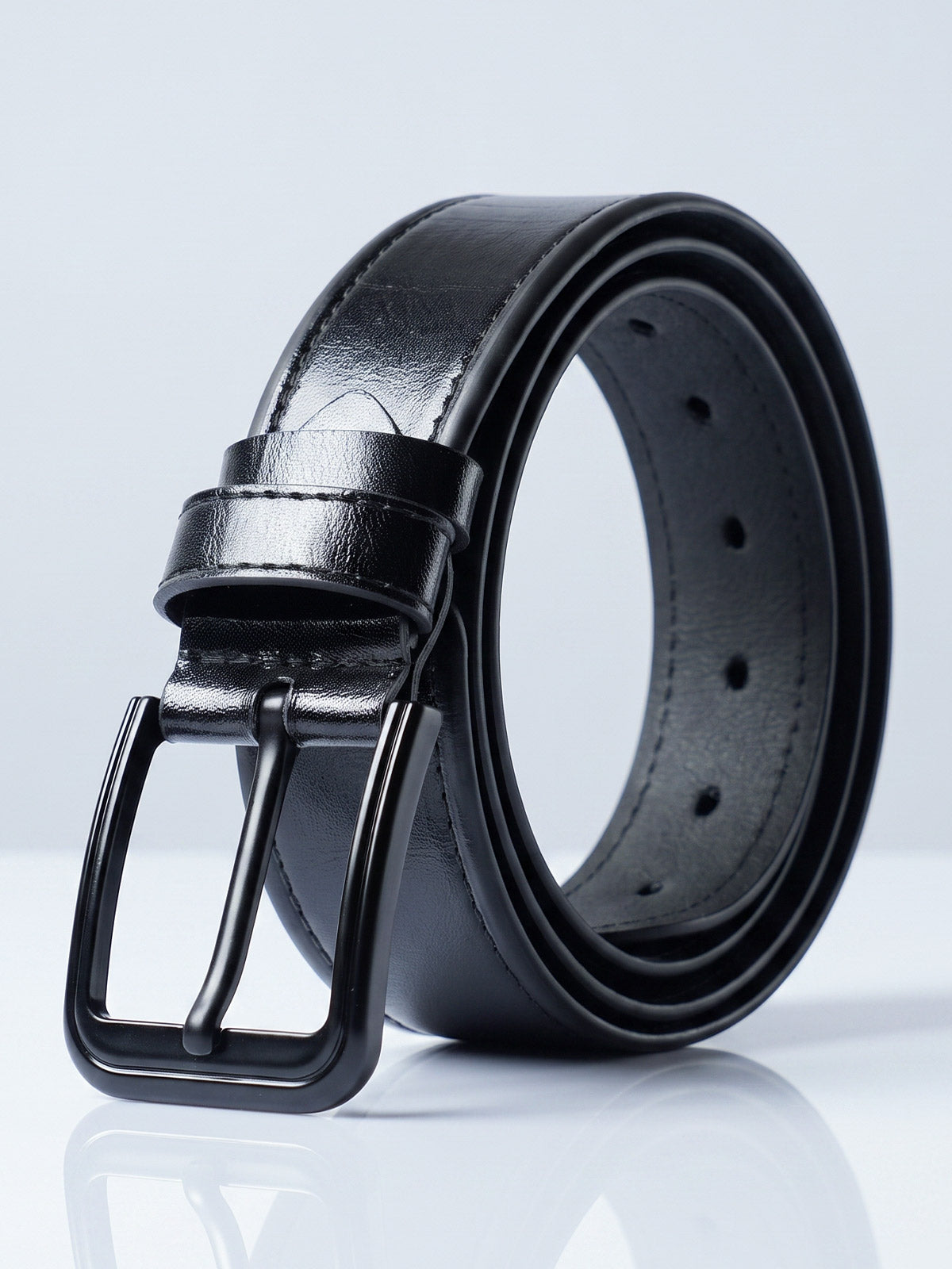 Avenia Leather Classic Black Leather Belt for Men - Metal Buckle