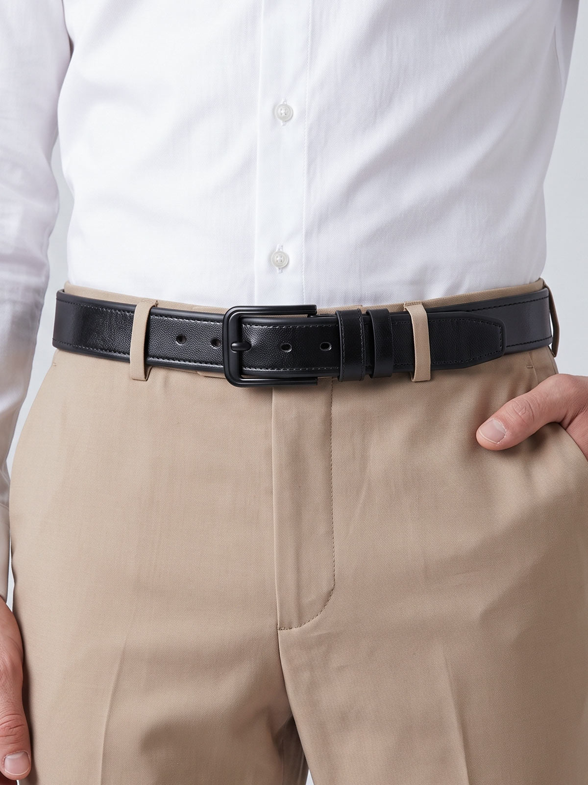 Avenia Leather Classic Black Leather Belt for Men - Metal Buckle