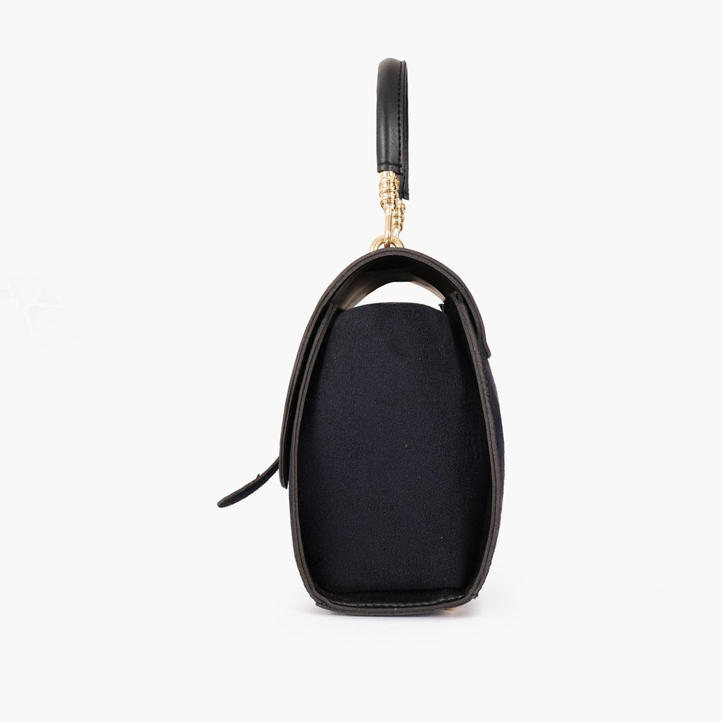 Black suede chain strap handbag
