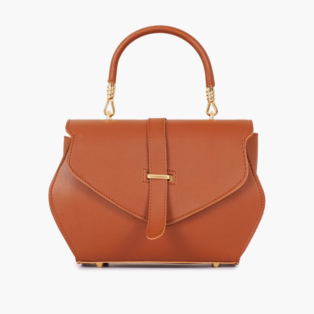 Brown curved top-handle chain handbag
