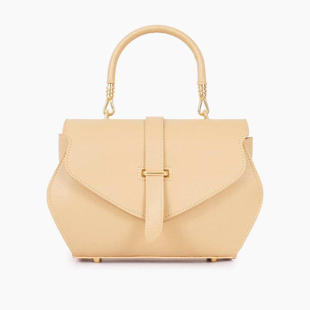 Cream curved top-handle chain handbag