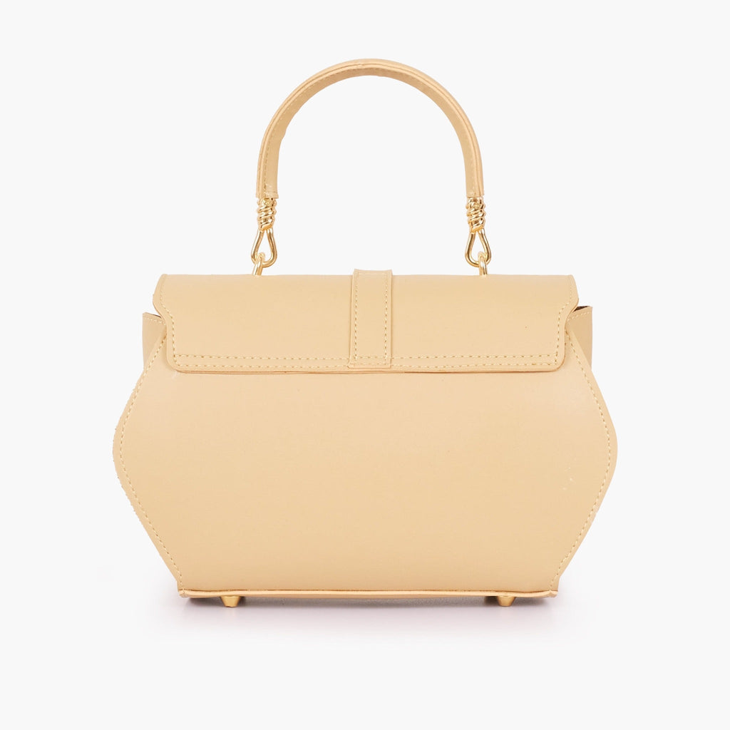 Cream curved top-handle chain handbag