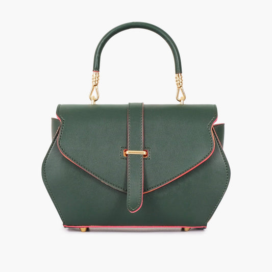 Green contrast-trim top-handle handbag